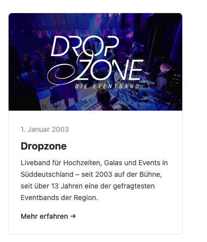 The finished Dropzone project card on schieborn.de